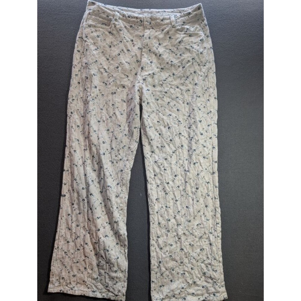Polagram Women's Wide Leg Pants 60% Cotton, 40% Polyester Cream and Blue Sz